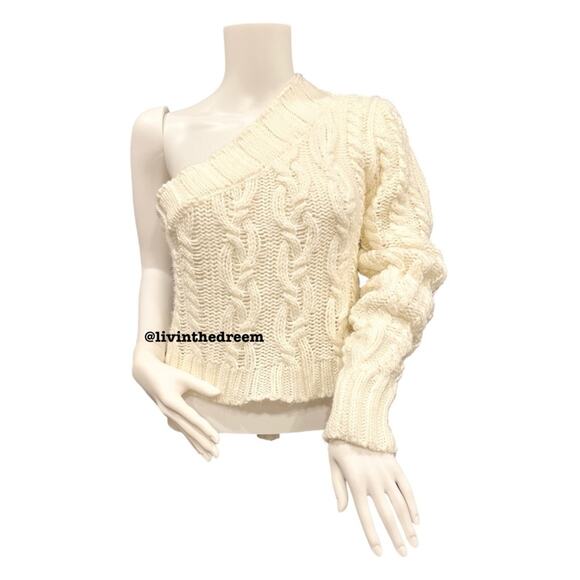 #T13  For Love & Lemons Quinn One Shoulder Sweater Ivory SZ L  $142 - Picture 6 of 15